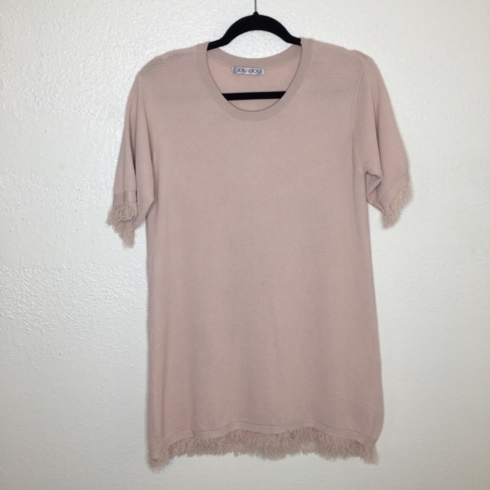 Joy Joy Fringe Raw Hem Ribbed Dress S